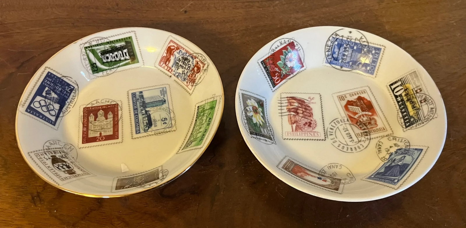 Mid-Century Modern Richard Ginori Italian Porcelain Dishes Decorated With World Postage Stamps - a P - 6
