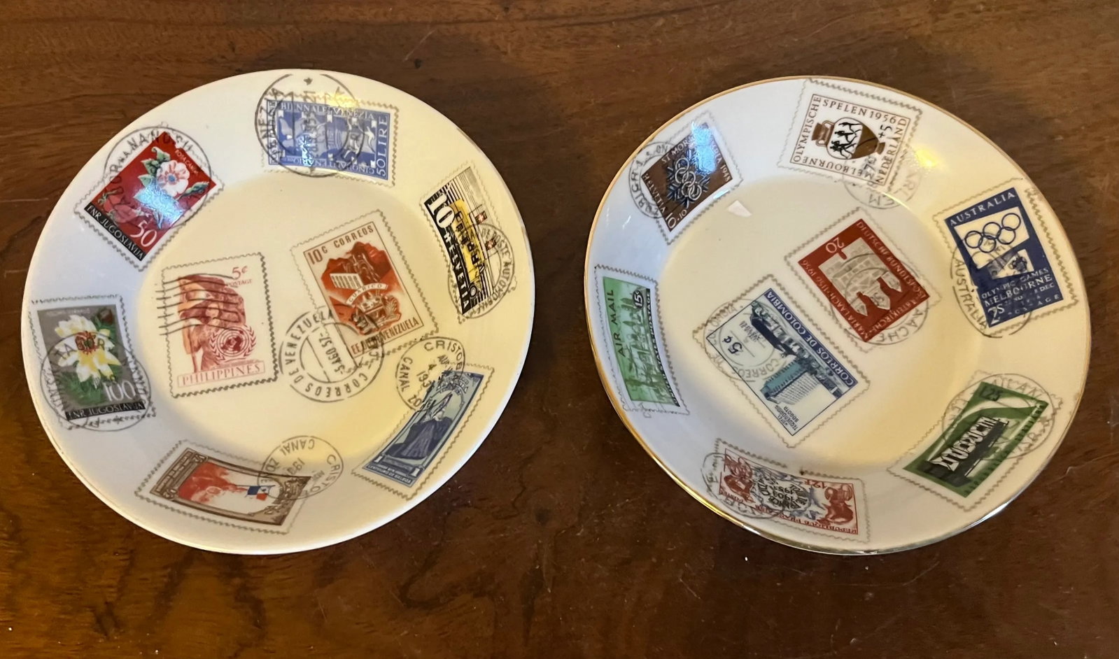 Mid-Century Modern Richard Ginori Italian Porcelain Dishes Decorated With World Postage Stamps - a P - 7