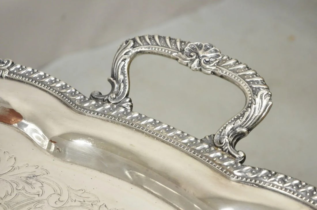 Early 20th Century English Victorian Large Silver Plated Scalloped Serving Platter Tray - 7