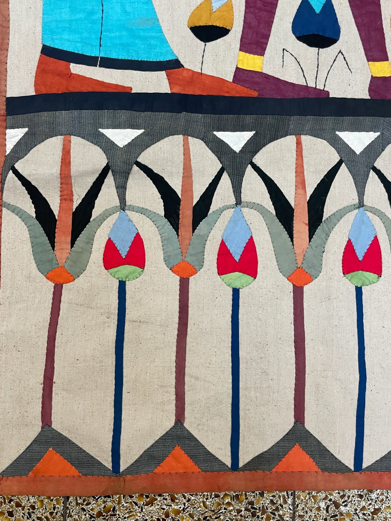 Large Egyptian Applique Wall Hanging Depicting Coronation of King Ptolemy VIII & Goddesses - 3