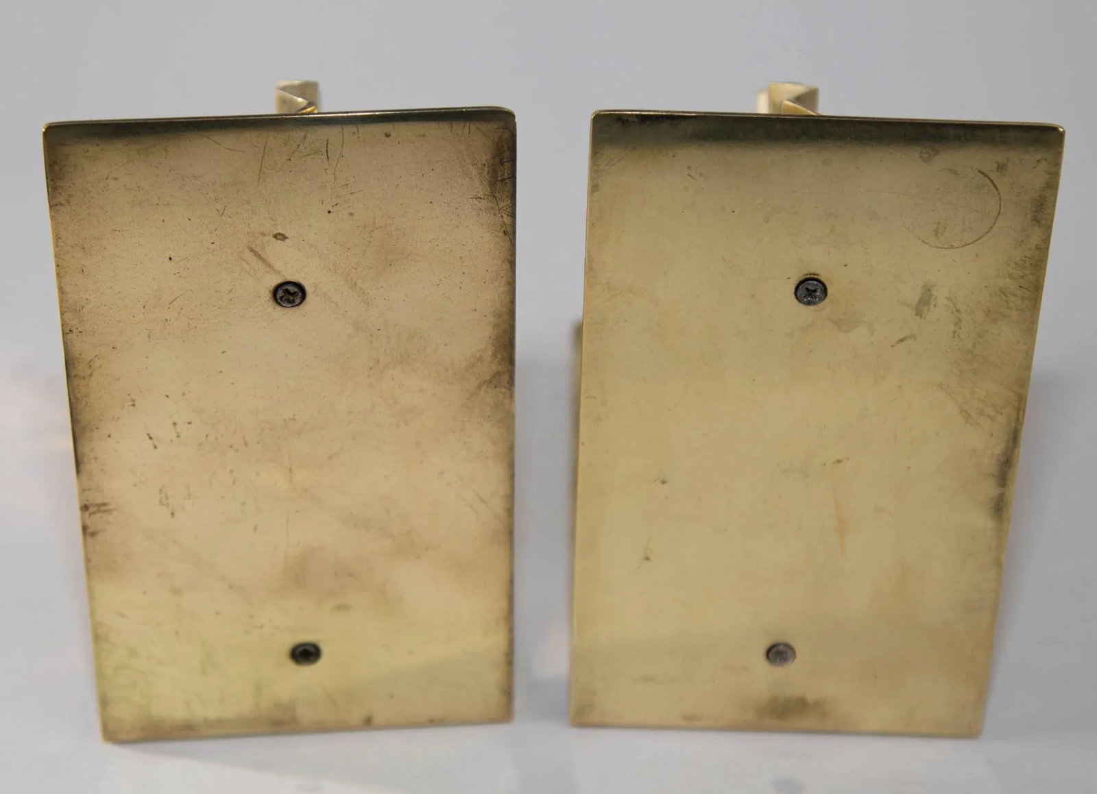 1950s Hollywood Regency Solid Polished Brass Bookends Asian Fan Shaped - 7