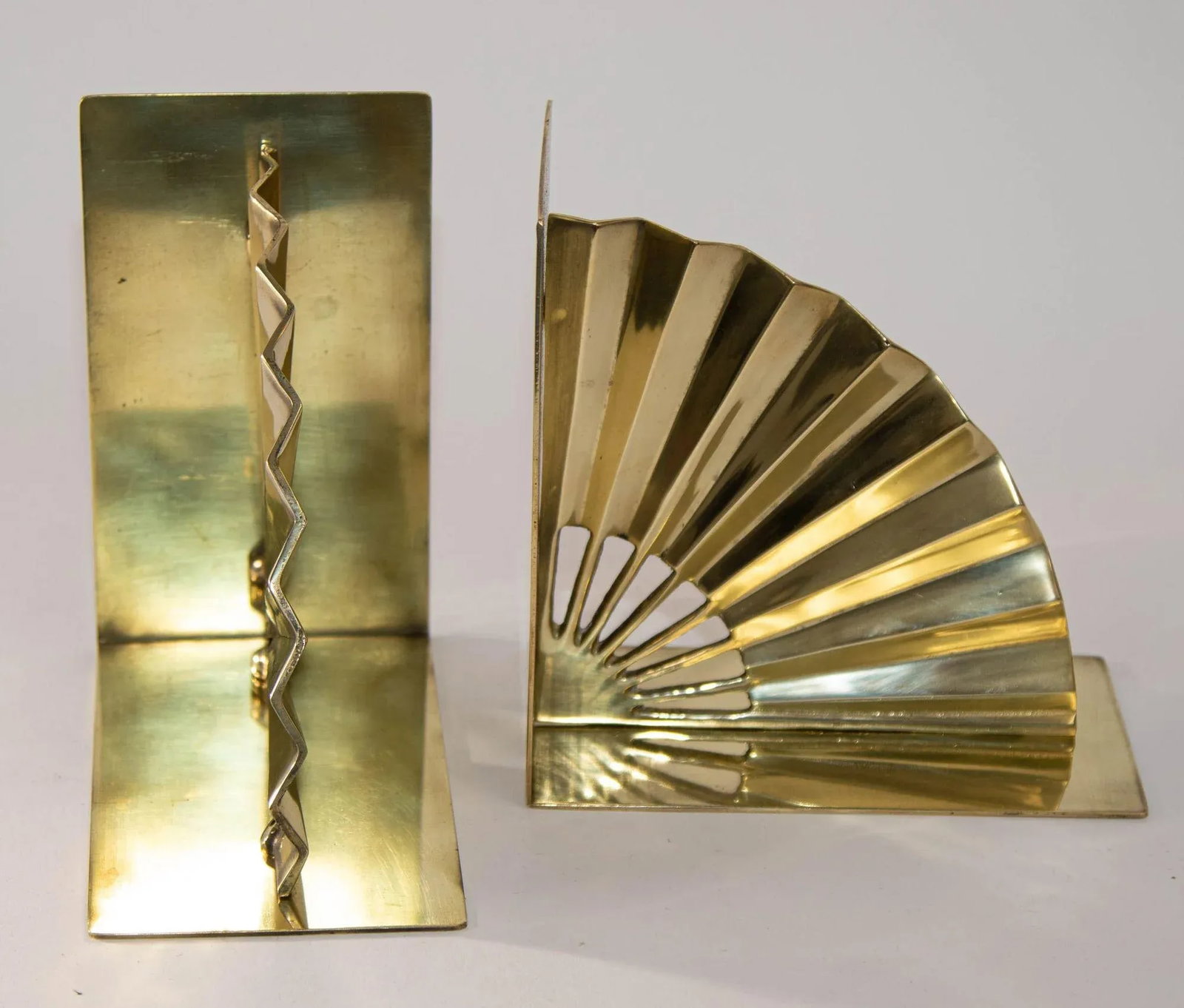 1950s Hollywood Regency Solid Polished Brass Bookends Asian Fan Shaped - 8