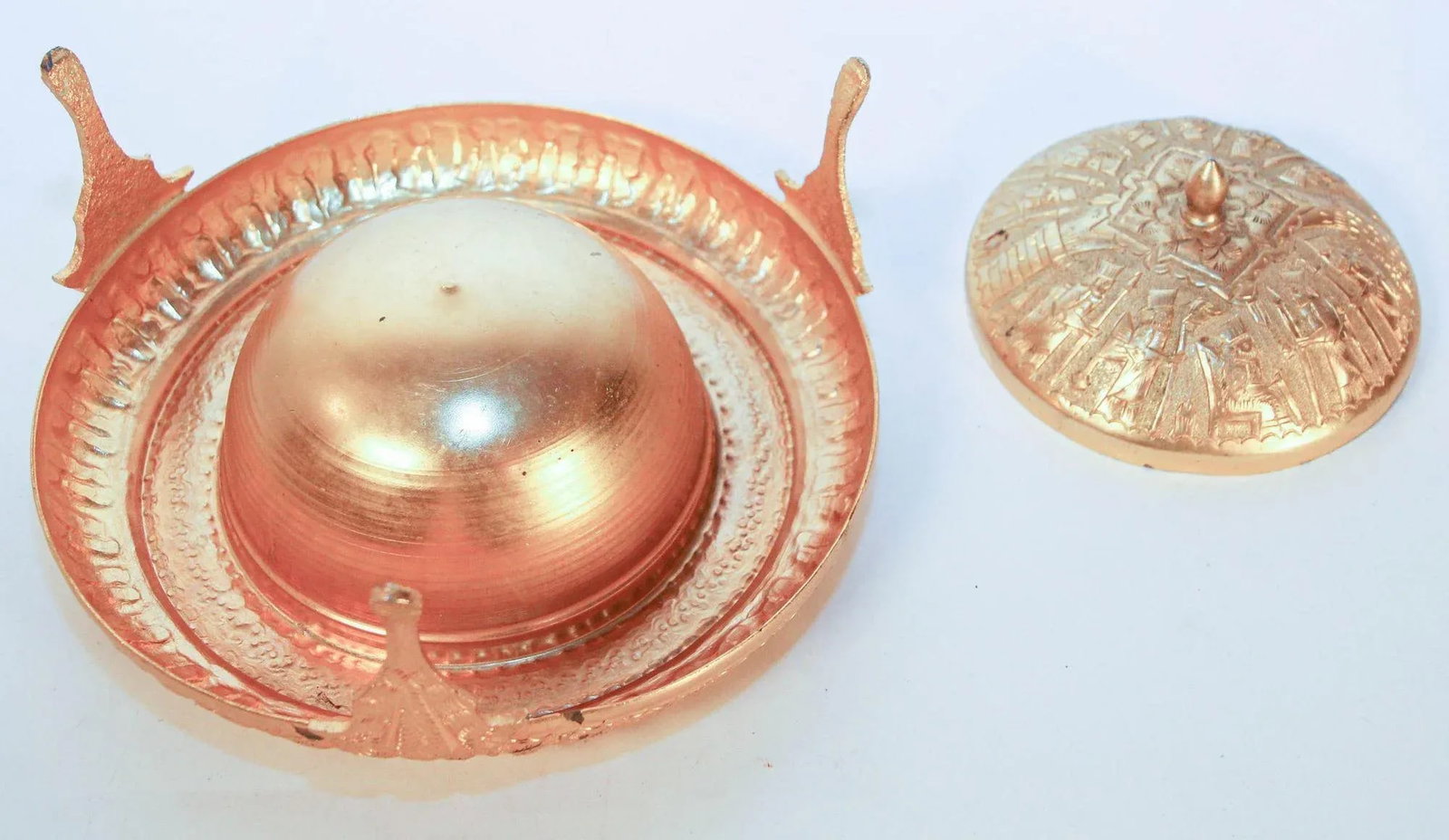 Vintage Gold Tone Islamic Moorish Roll Top Caviar Footed Dish Server 1960s - 4
