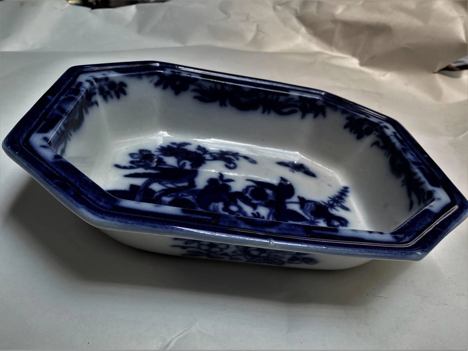 Antique R & M Dark Flow Blue Pheasant Pattern Octagonal Oval Serving Bowl - 2