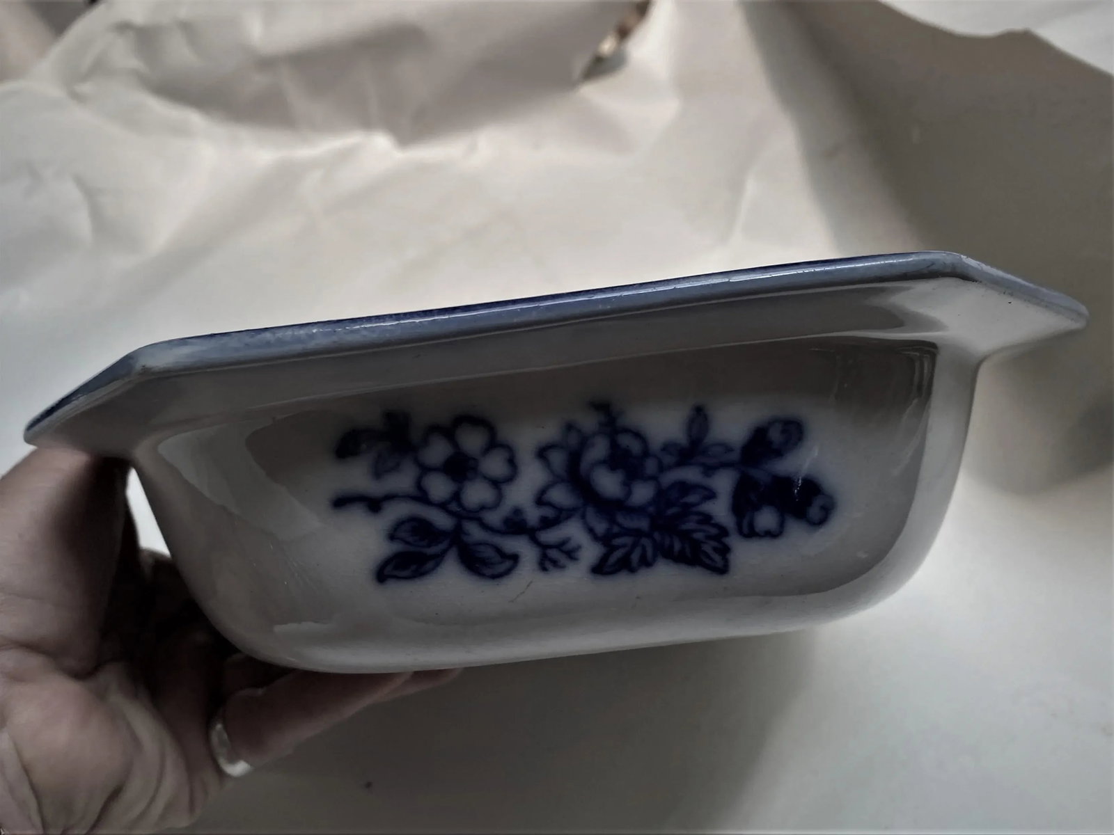 Antique R & M Dark Flow Blue Pheasant Pattern Octagonal Oval Serving Bowl - 3