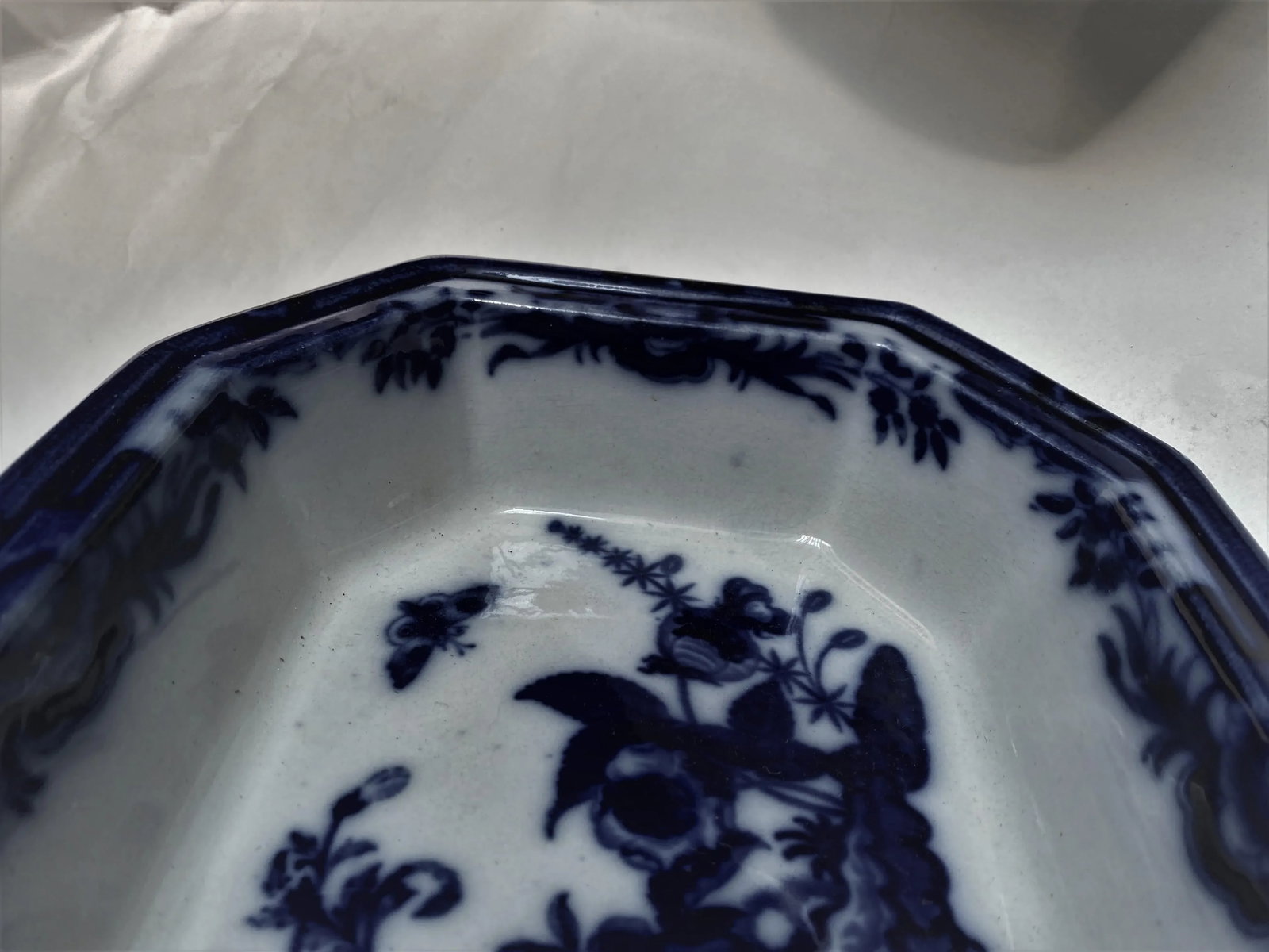 Antique R & M Dark Flow Blue Pheasant Pattern Octagonal Oval Serving Bowl - 5