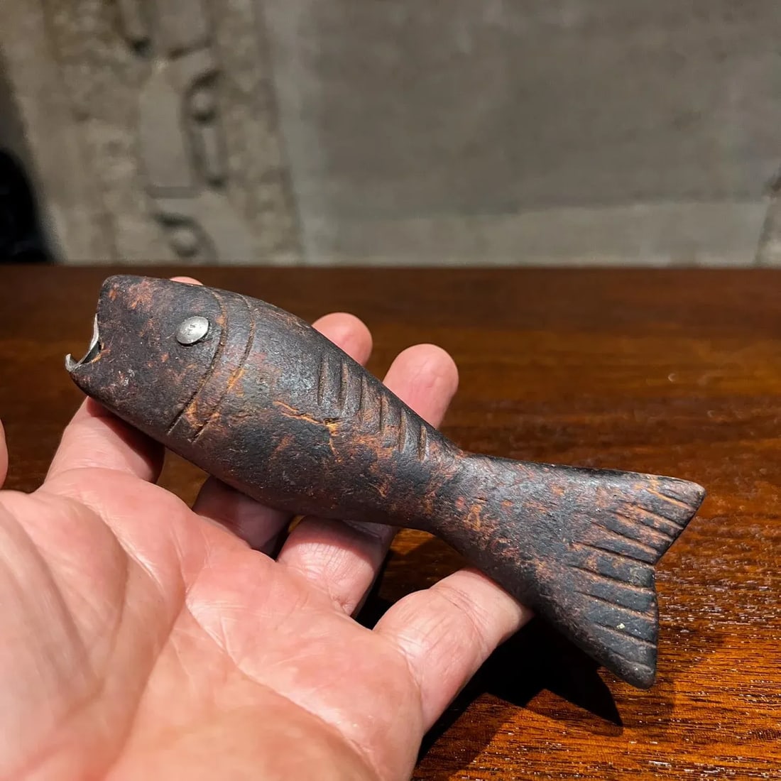 1960s Modernist Fish Handcrafted Wood Bottle Opener Mexico - 9