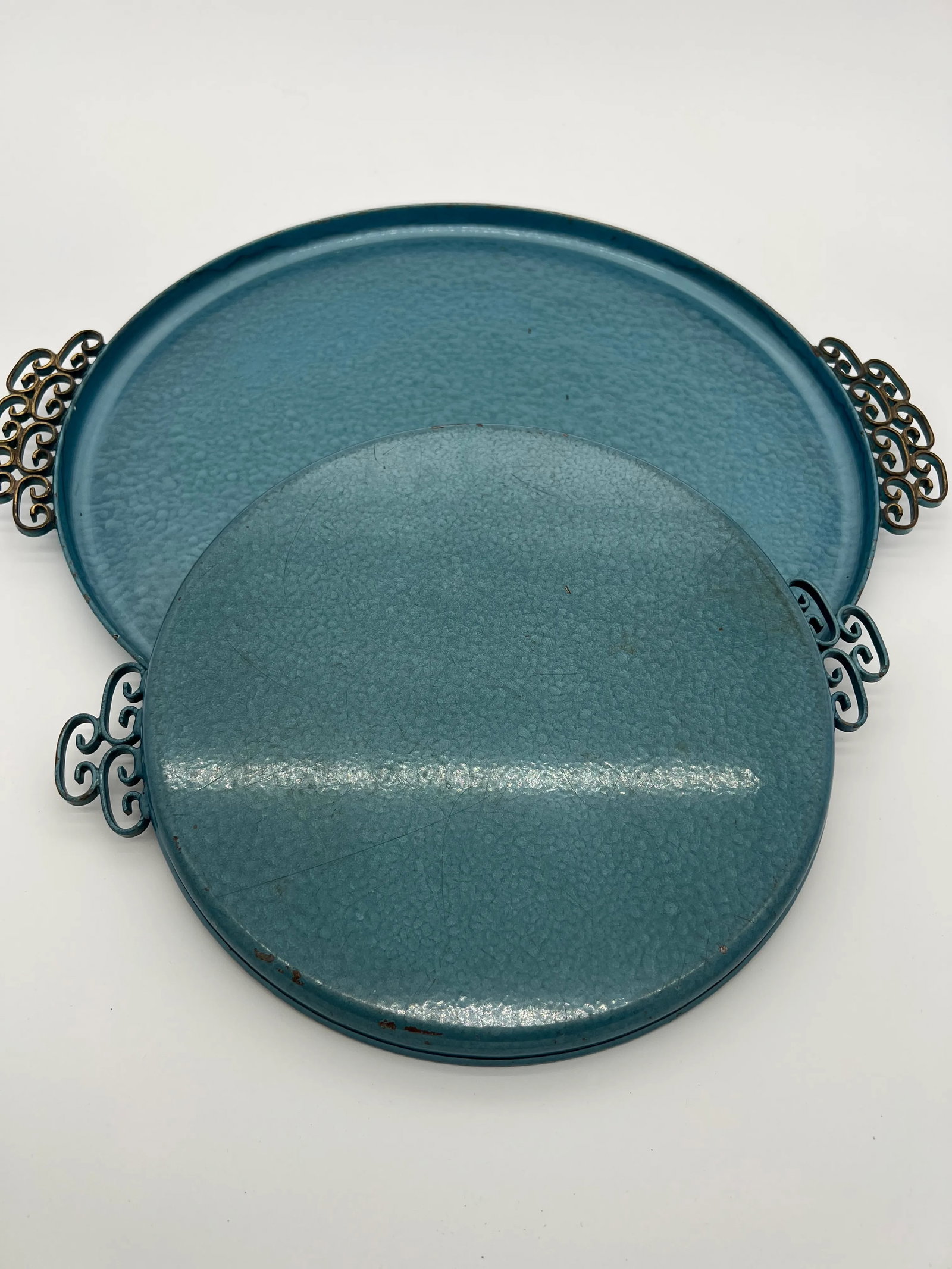 Kyes Moire Round Trays in Blue - a Pair - 3