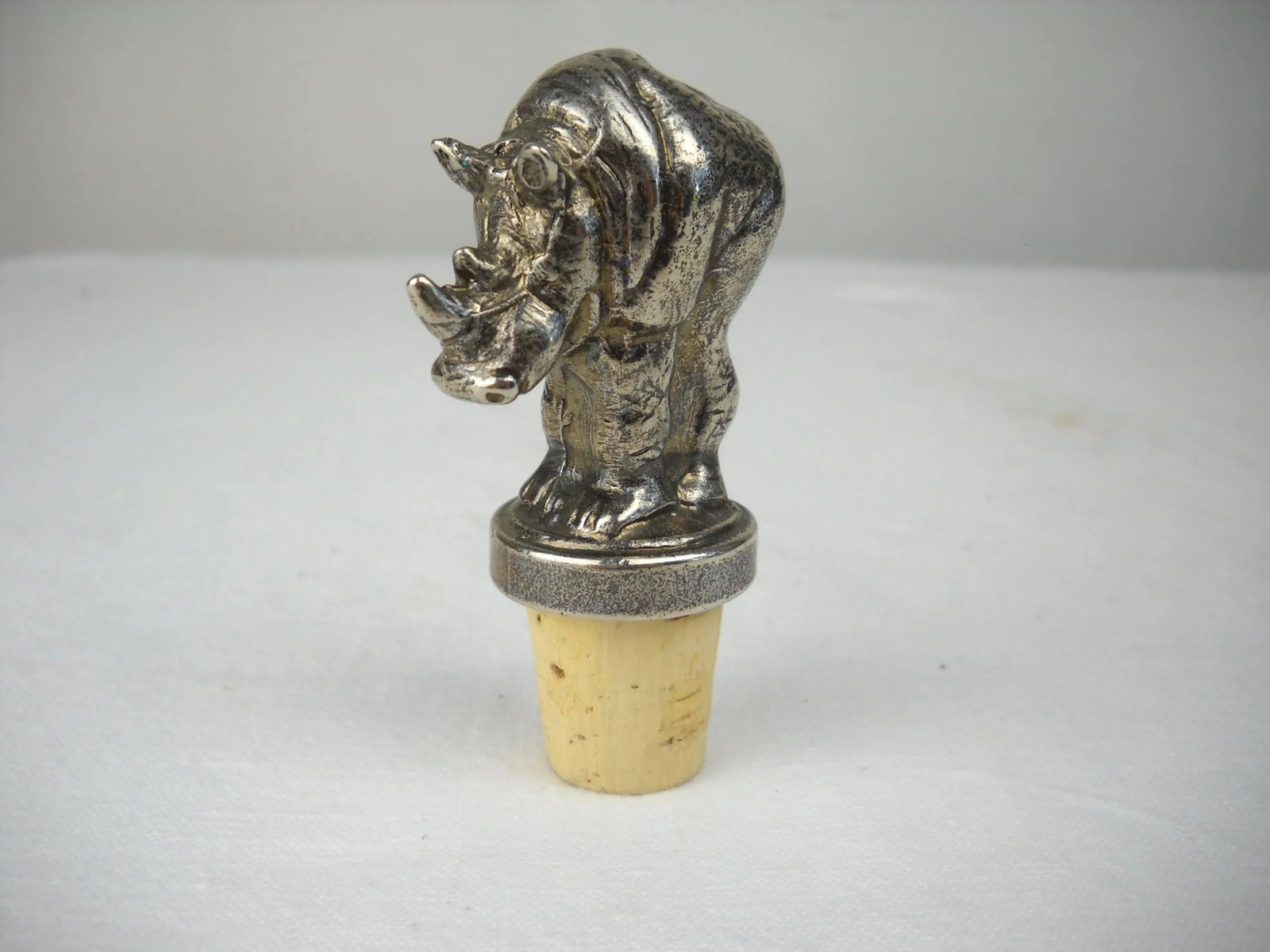 South African Silverplate Rhinoceros Bottle Stopper - 2