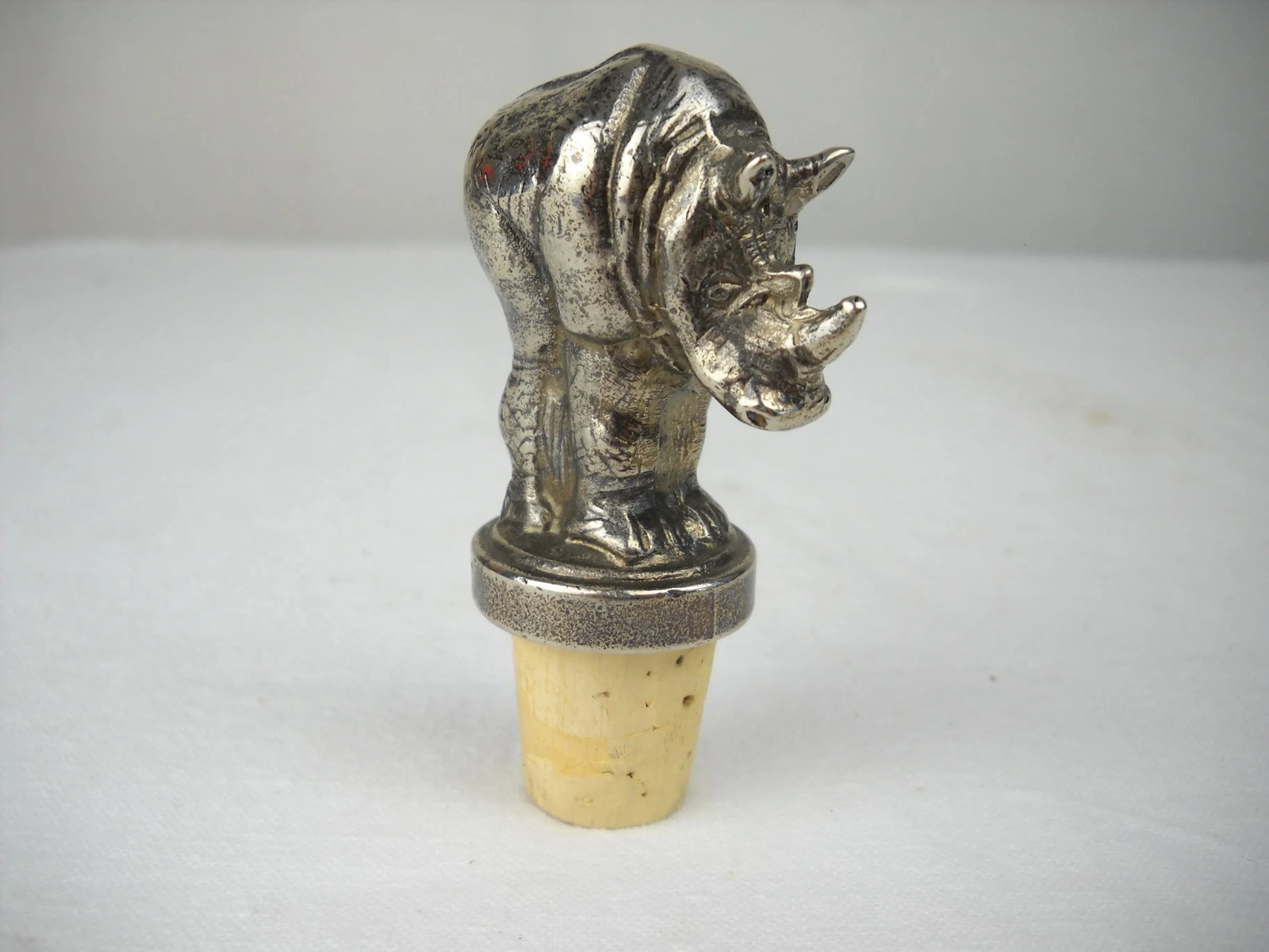 South African Silverplate Rhinoceros Bottle Stopper - 3