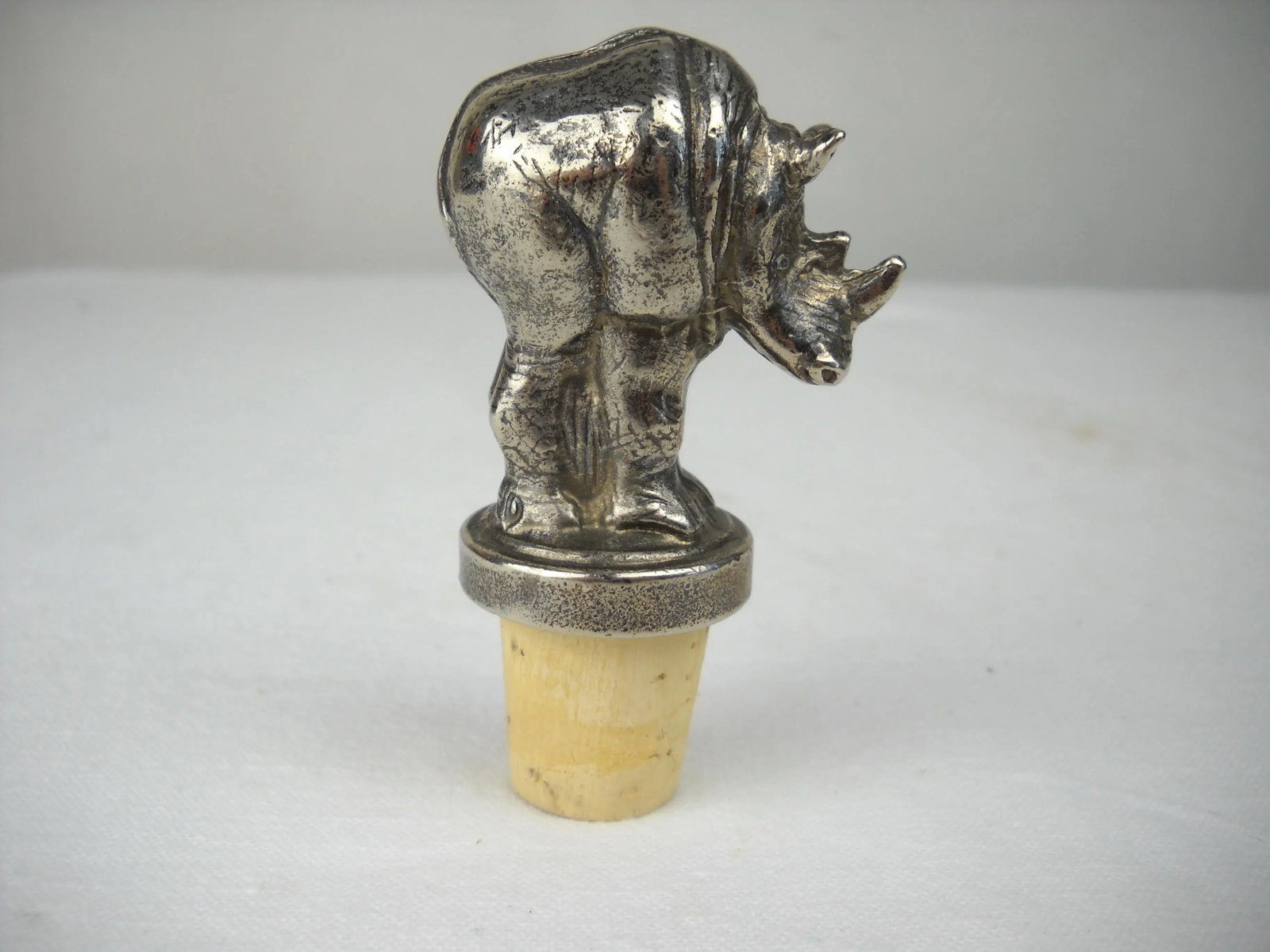 South African Silverplate Rhinoceros Bottle Stopper - 4