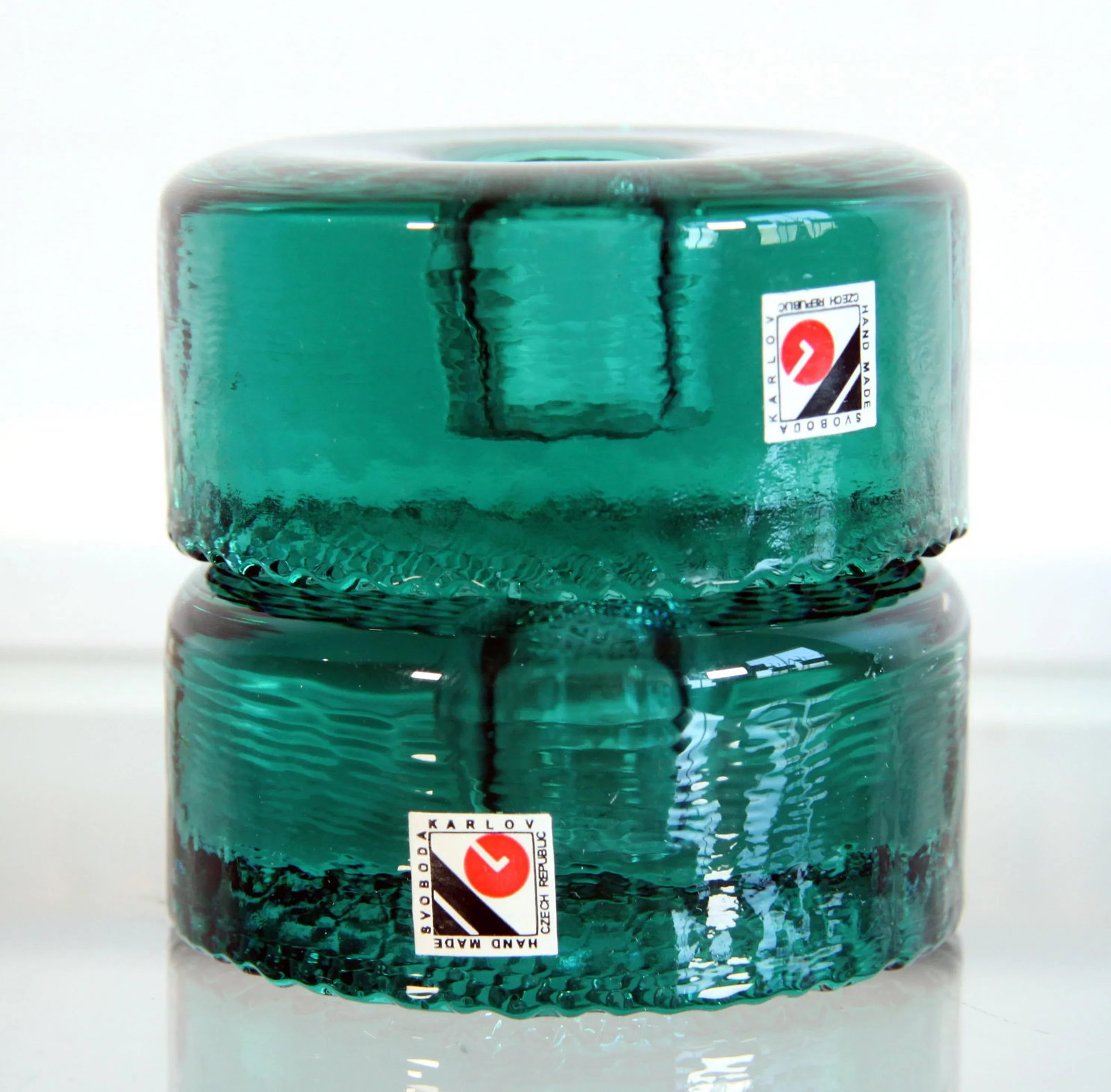 Vintage 1980's Jaroslav Svoboda for Karlov Tuquoise Czech Art Glass Candle Holders - a Pair - 3