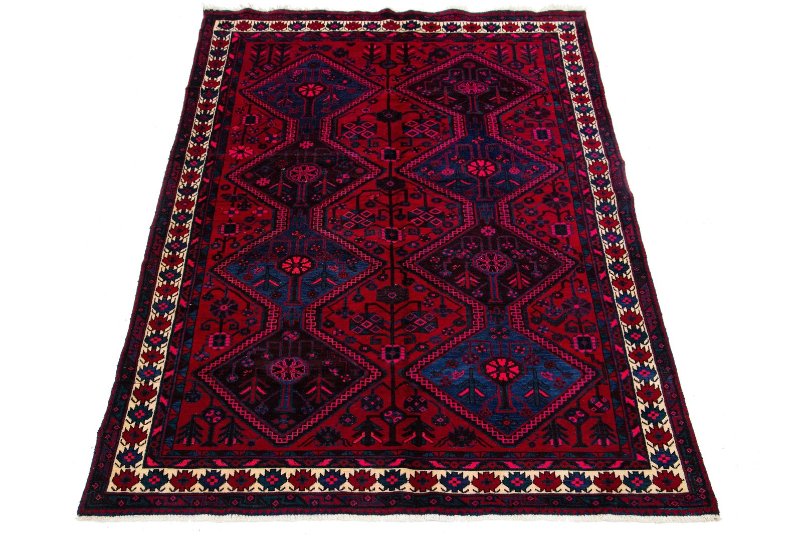 1960s Tribal Persian Shiraz Handmade Wool Rug in Red and Blue - 2