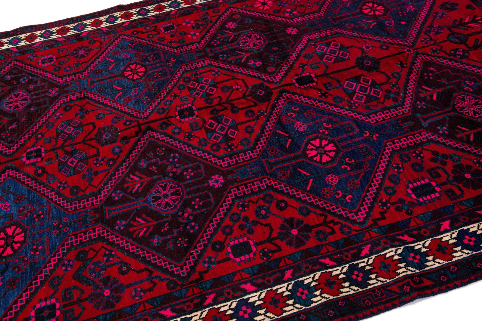 1960s Tribal Persian Shiraz Handmade Wool Rug in Red and Blue - 4