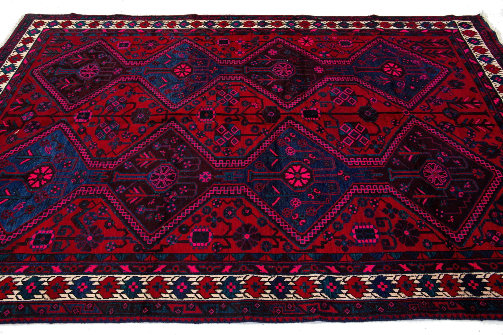 1960s Tribal Persian Shiraz Handmade Wool Rug in Red and Blue - 5