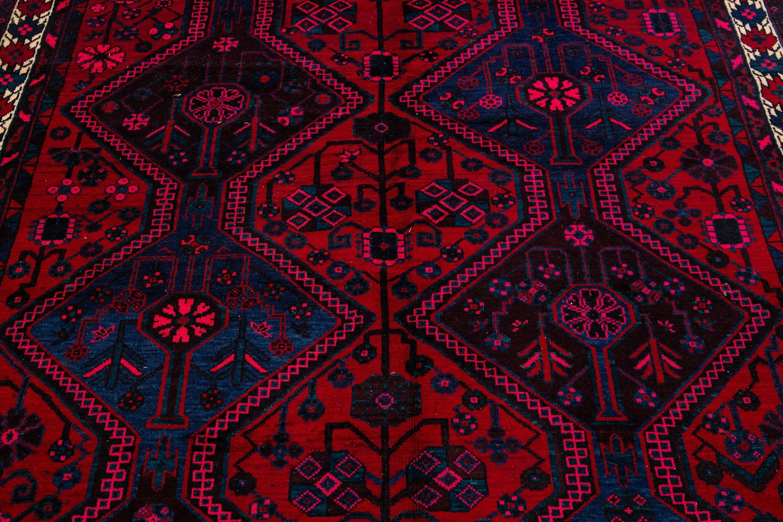 1960s Tribal Persian Shiraz Handmade Wool Rug in Red and Blue - 6
