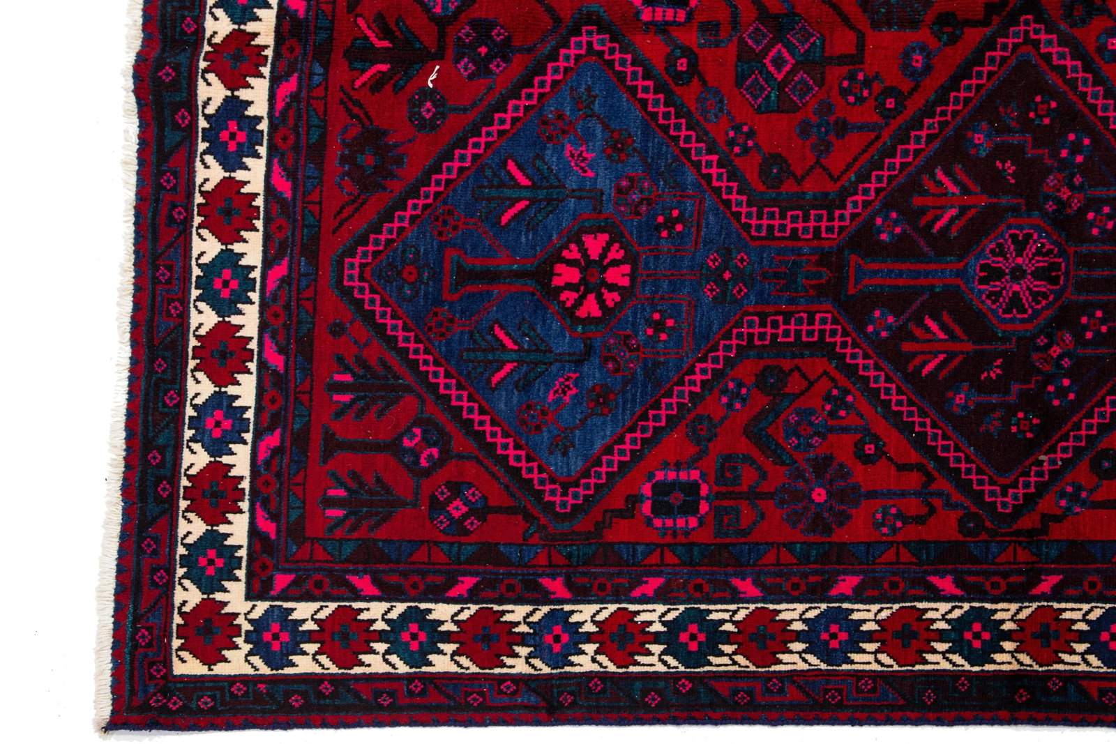 1960s Tribal Persian Shiraz Handmade Wool Rug in Red and Blue - 7