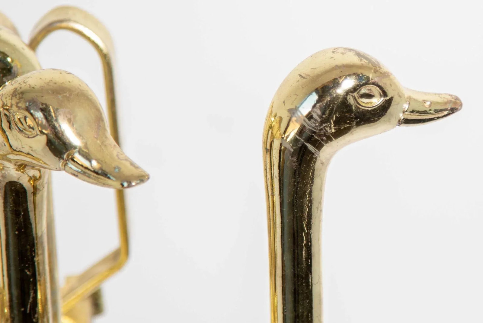 Vintage Fireplace Tools in Brass Metal Plated With Duck Heads Fire Tools - 5