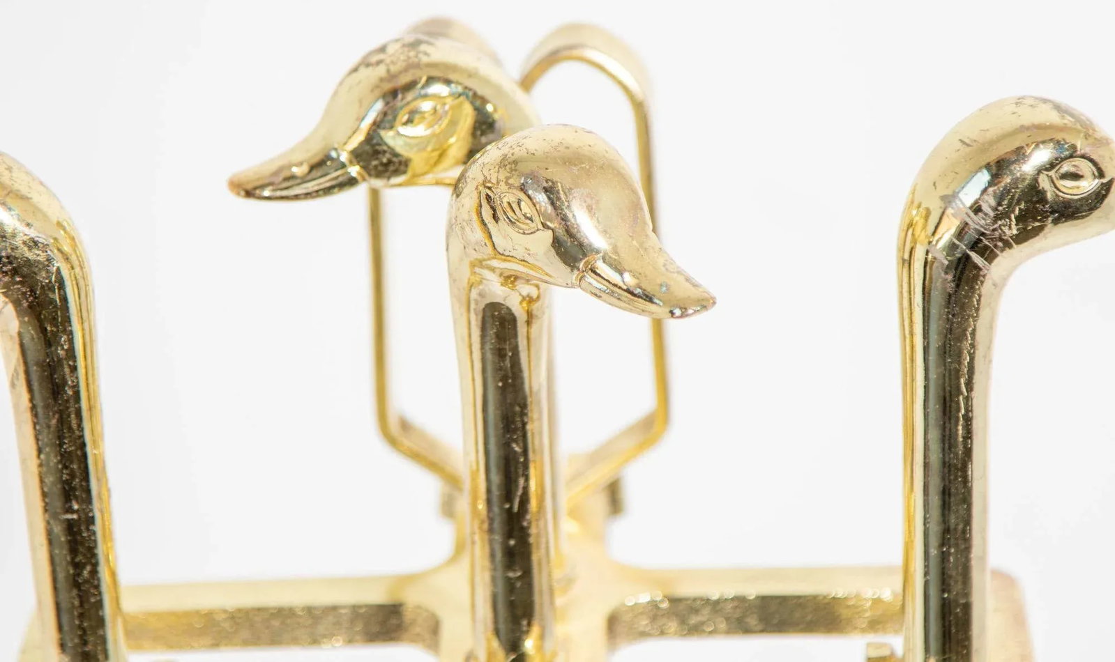Vintage Fireplace Tools in Brass Metal Plated With Duck Heads Fire Tools - 6
