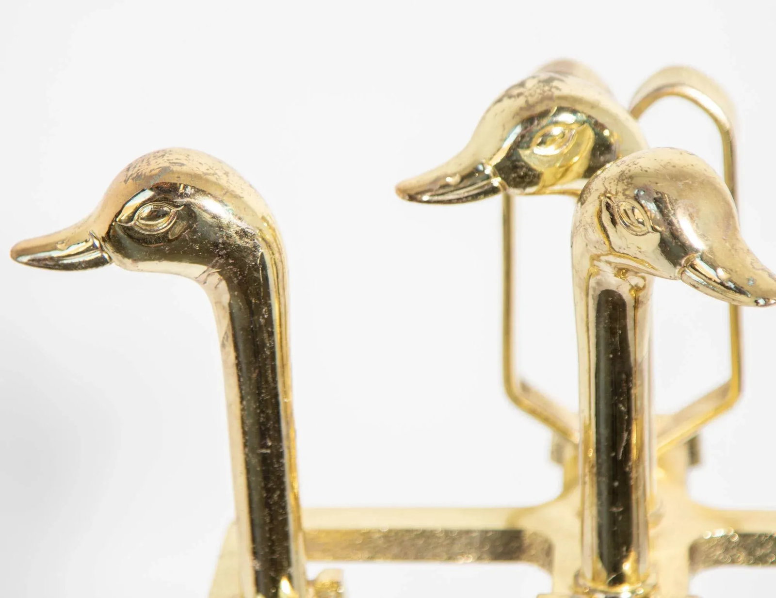 Vintage Fireplace Tools in Brass Metal Plated With Duck Heads Fire Tools - 7