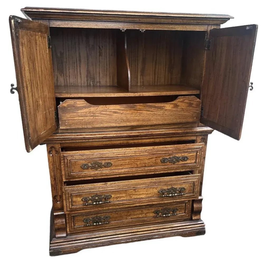 Spanish Revival Oak Armoire or Liquor Cabinet - Vintage Circa 1970s - 2