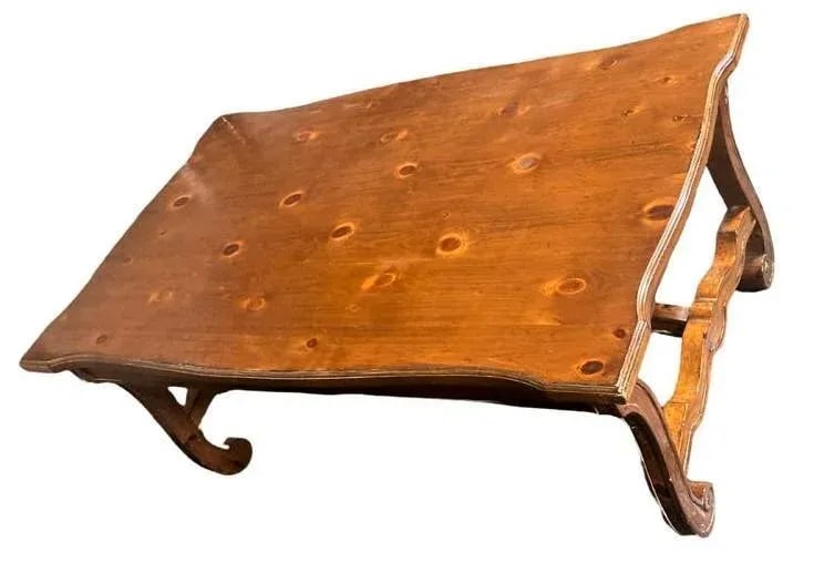 Late 20th Century Lyre Leg Hacienda Style Coffee Table in Knotty Pine and Fruitwood - 2