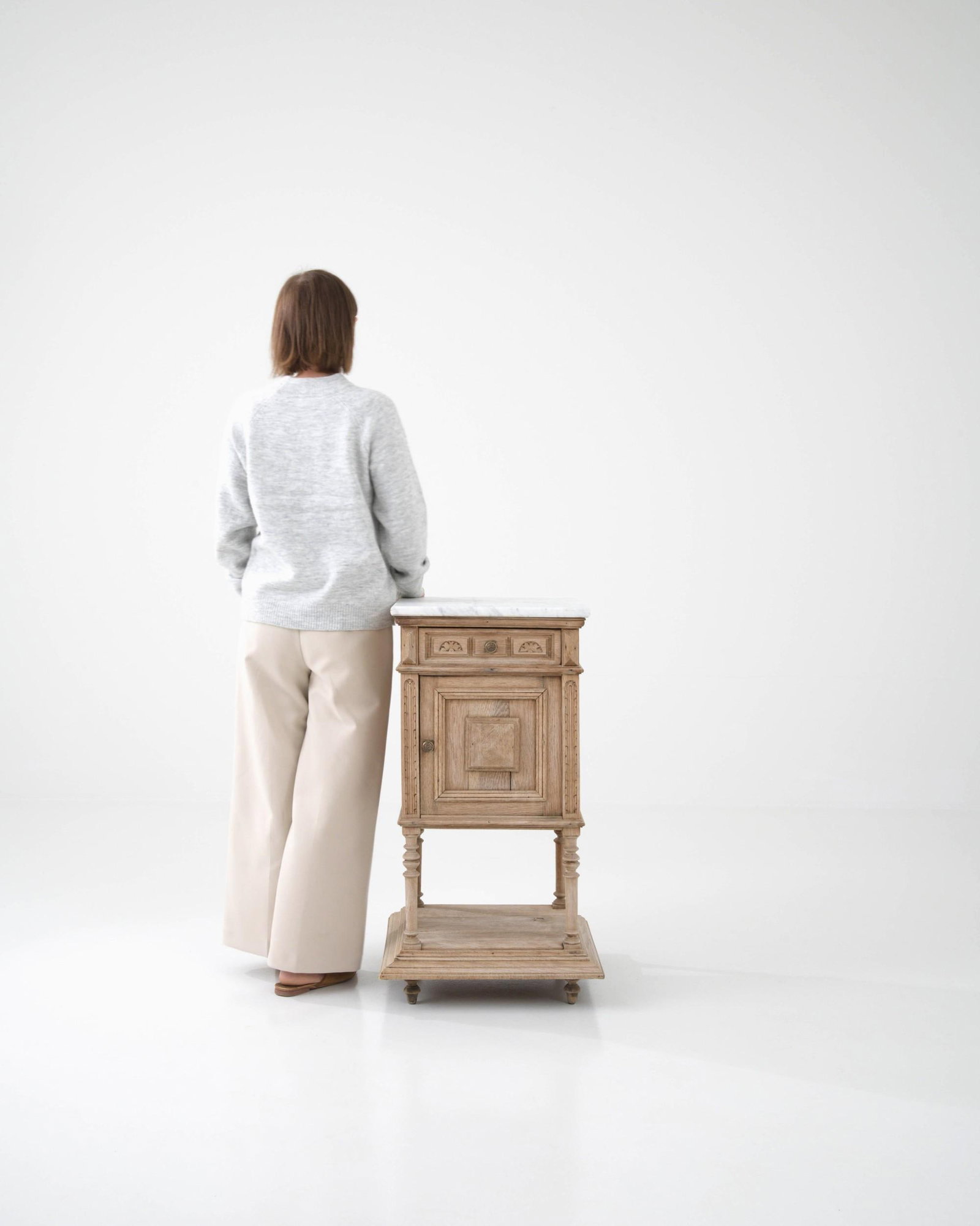 Antique French Bedside Table with Marble Top - 7