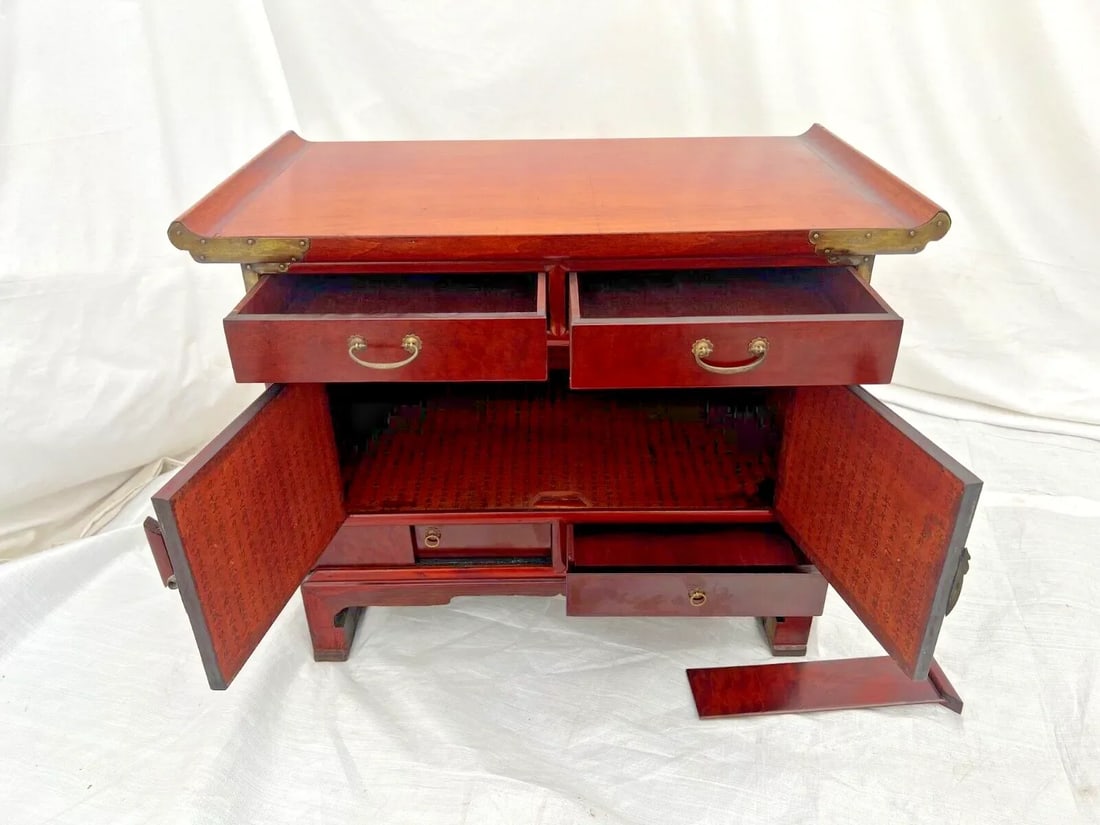 Vintage Cabinet Korean Bandaji Style Nightstand 2 Hidden Bottom Drawers 4 Total - 4