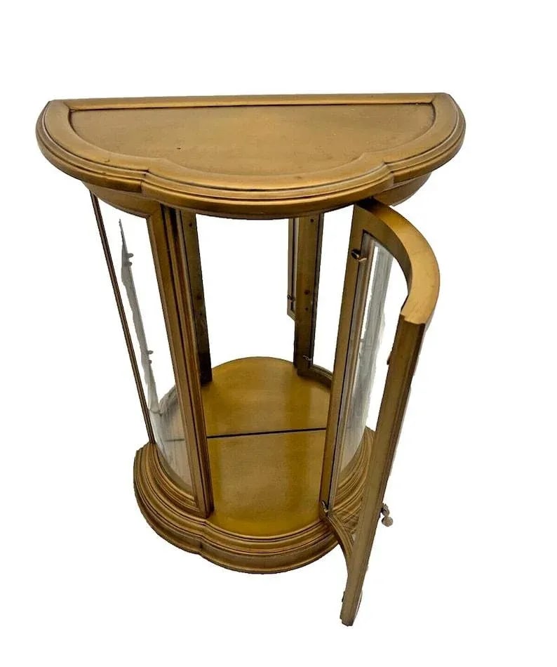 1950s Vintage Butler China cabinet Curio Display Lighted Glass Door Curved Demilune - 2