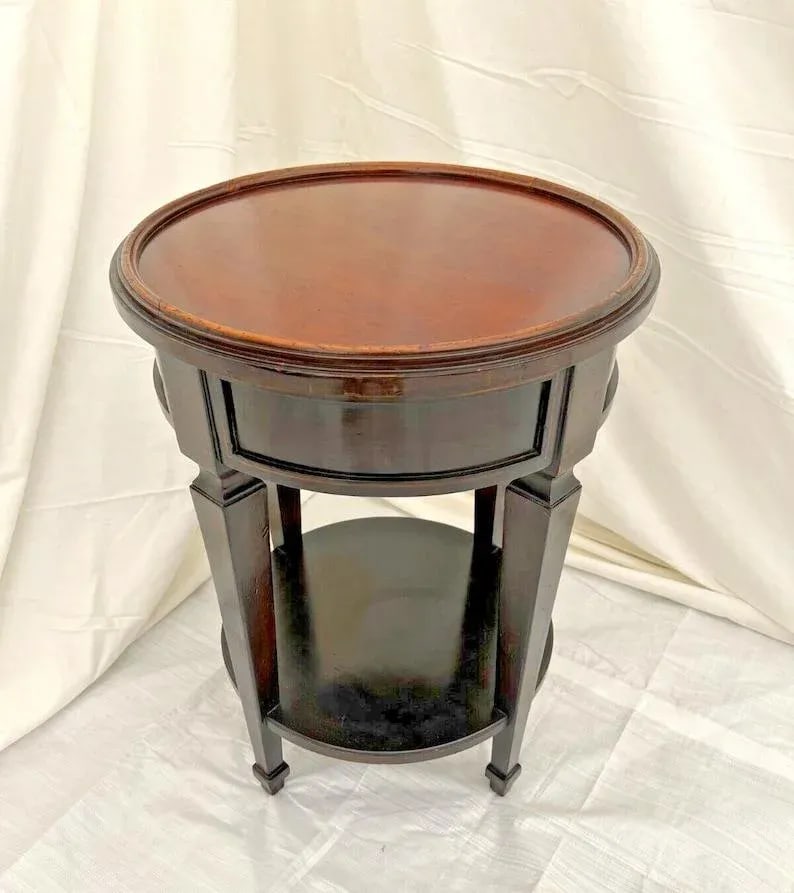 1990s Baker Furniture Round Table with shelf Plant Stand Italian Neo Classic Walnut - 2