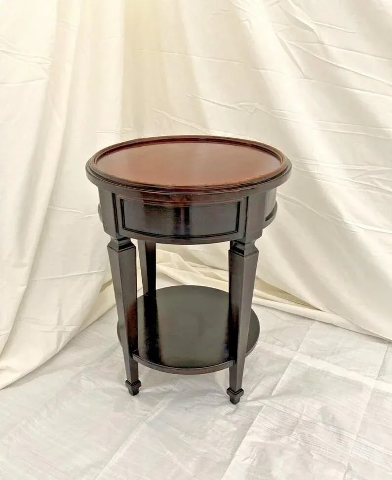 1990s Baker Furniture Round Table with shelf Plant Stand Italian Neo Classic Walnut - 3