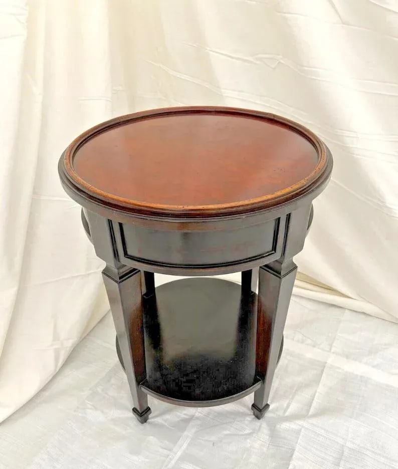 1990s Baker Furniture Round Table with shelf Plant Stand Italian Neo Classic Walnut - 4