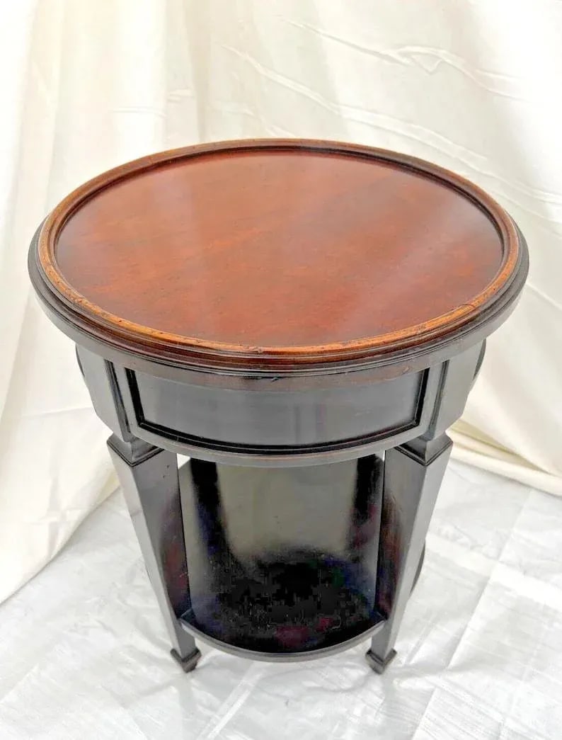1990s Baker Furniture Round Table with shelf Plant Stand Italian Neo Classic Walnut - 5