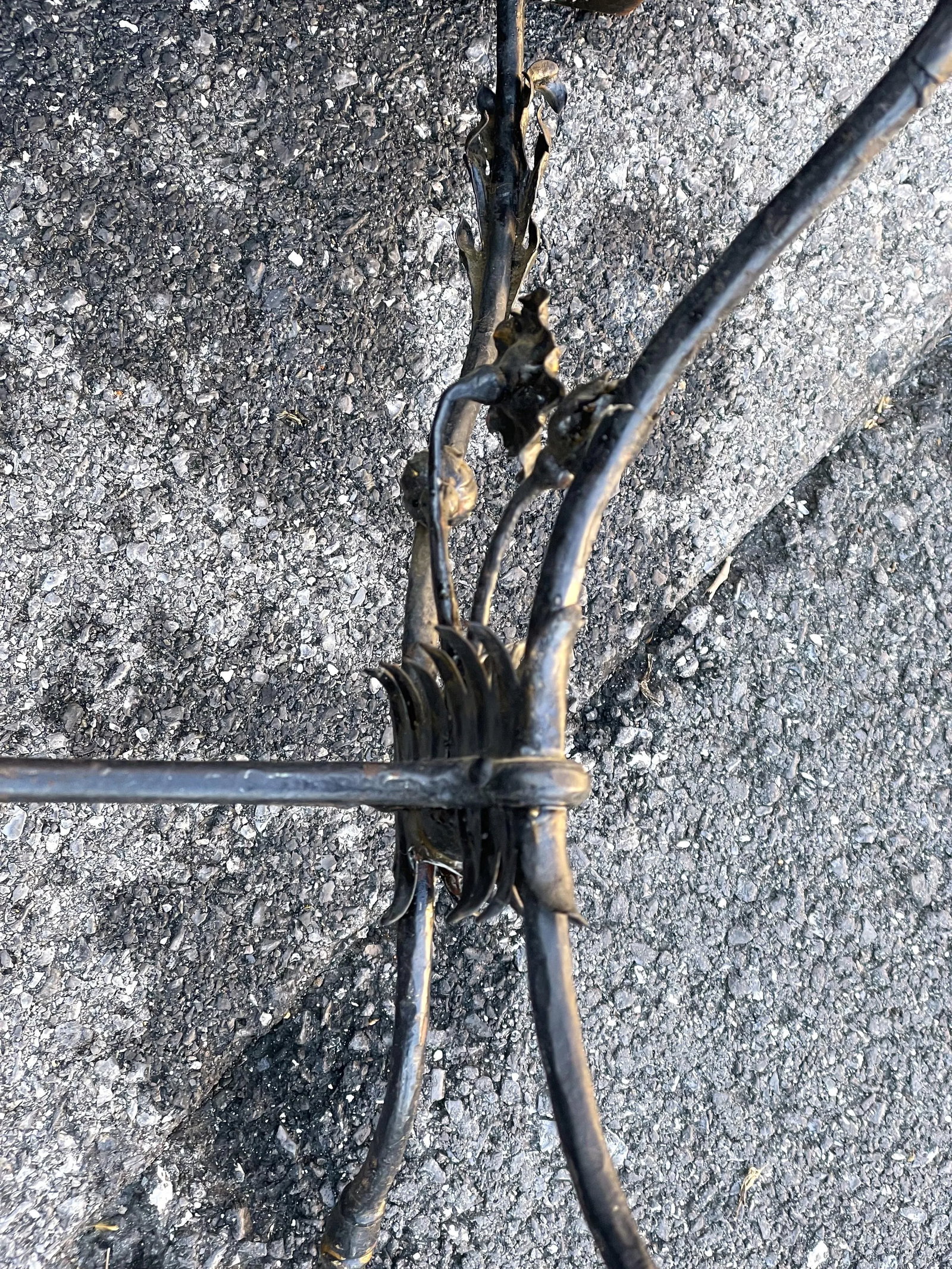 French Wrought Iron Side Table W/ Flowers & Wooden Top - 7
