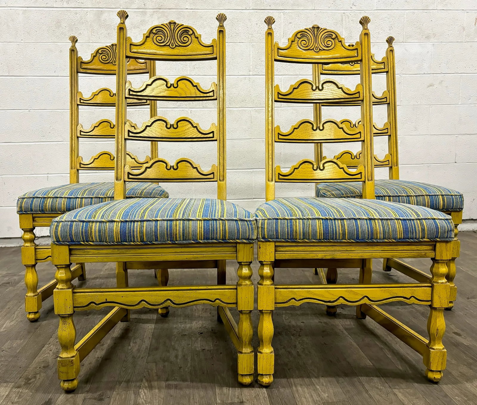 Vintage French Country Farmhouse Provincial Ladderback Dining Chairs - Set of 4 - 2