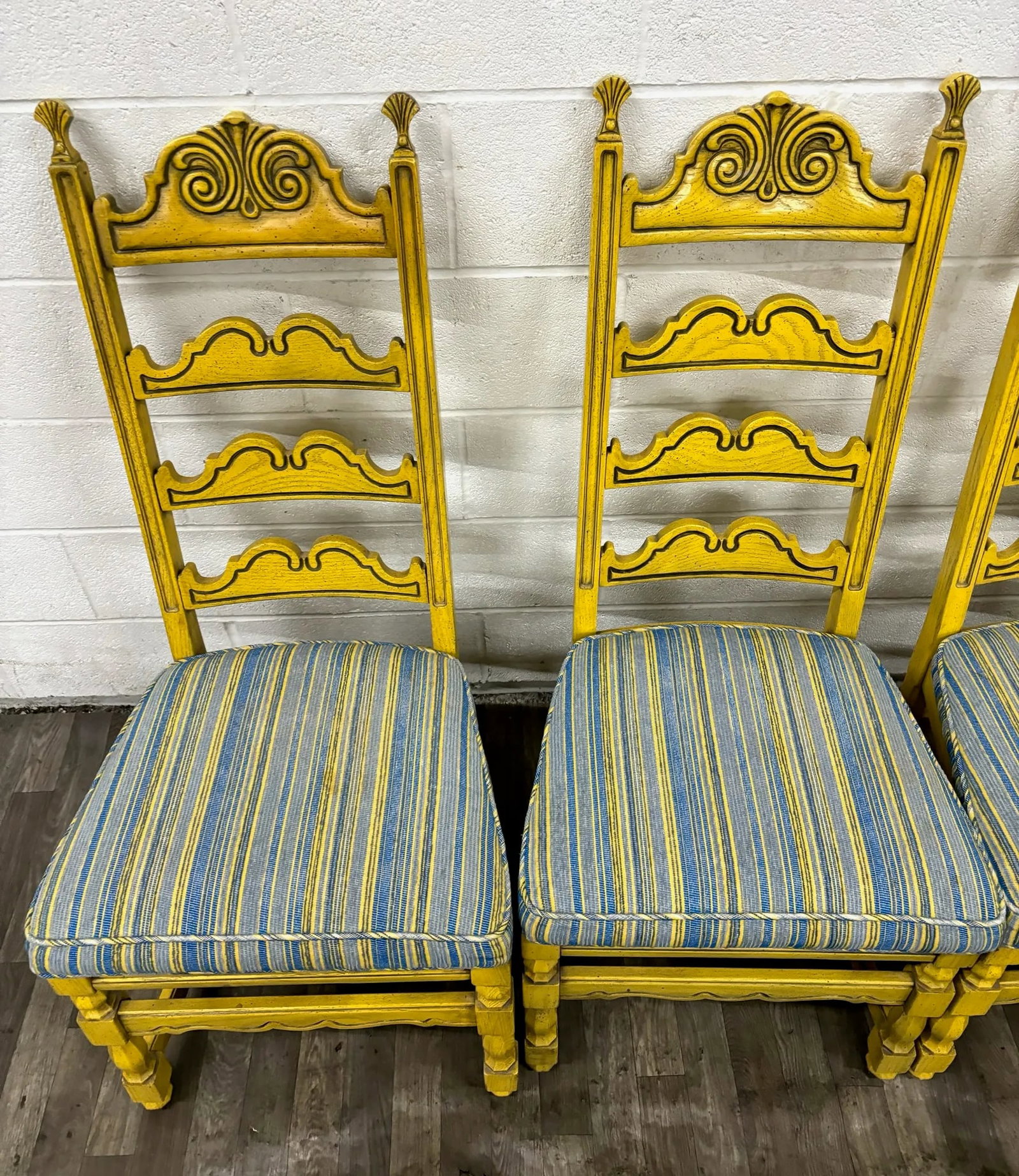 Vintage French Country Farmhouse Provincial Ladderback Dining Chairs - Set of 4 - 7