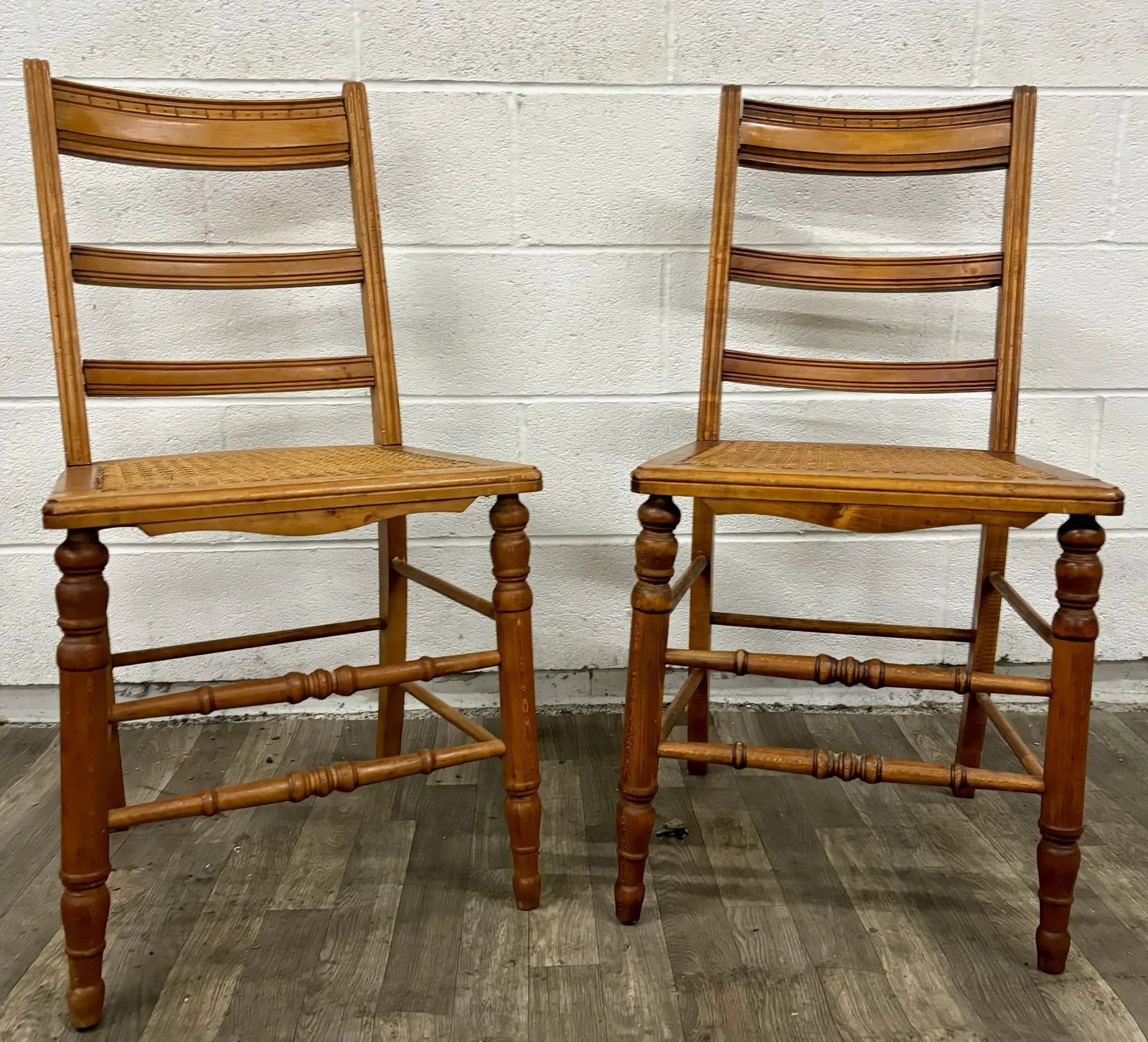 Vintage Colonial Style Ladderback Cane Seat Dining Chairs - Pair - 2