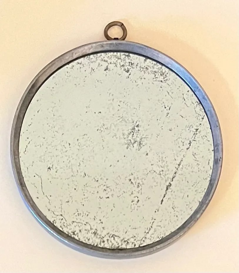 Antique Early 19th Century Small Federal American Classical Pocket Mirror With Portrait Engraving of - 2