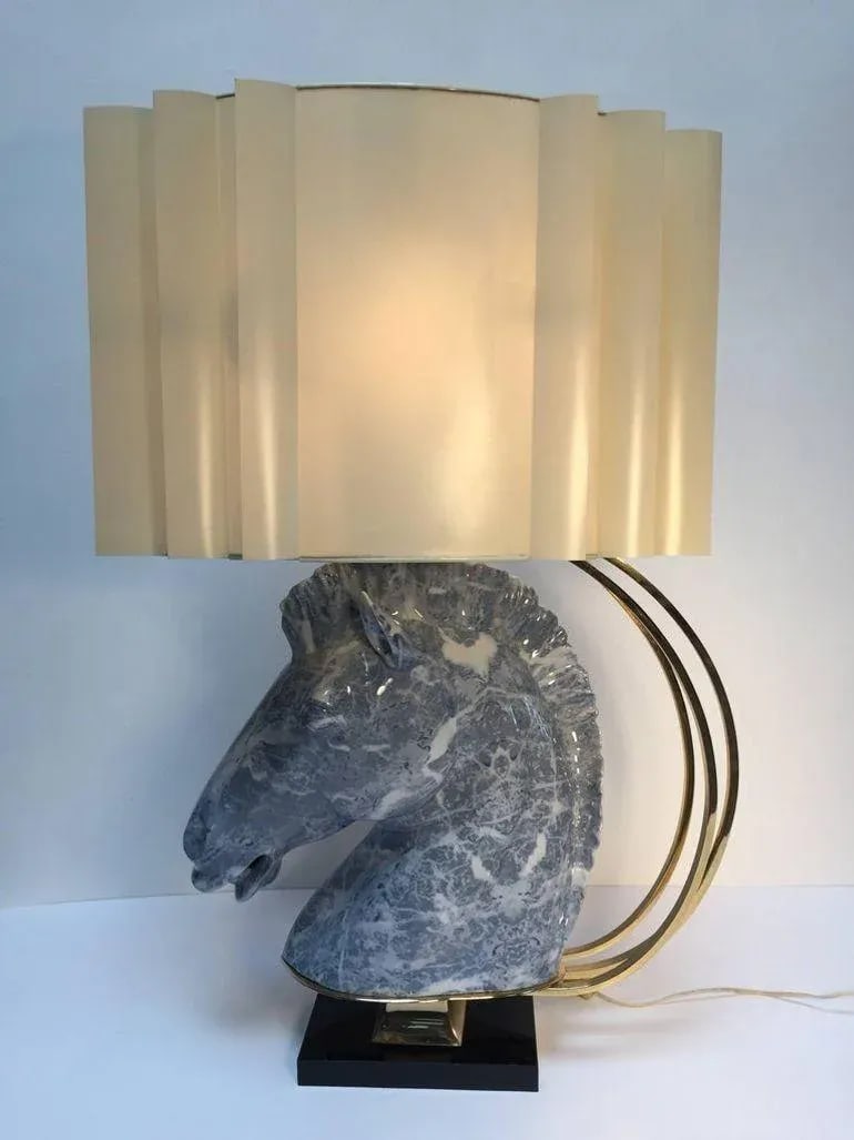 Mid 20th Century Maison Jansen Style Sculptural Ceramic and Brass Horse Head Lamp - 2