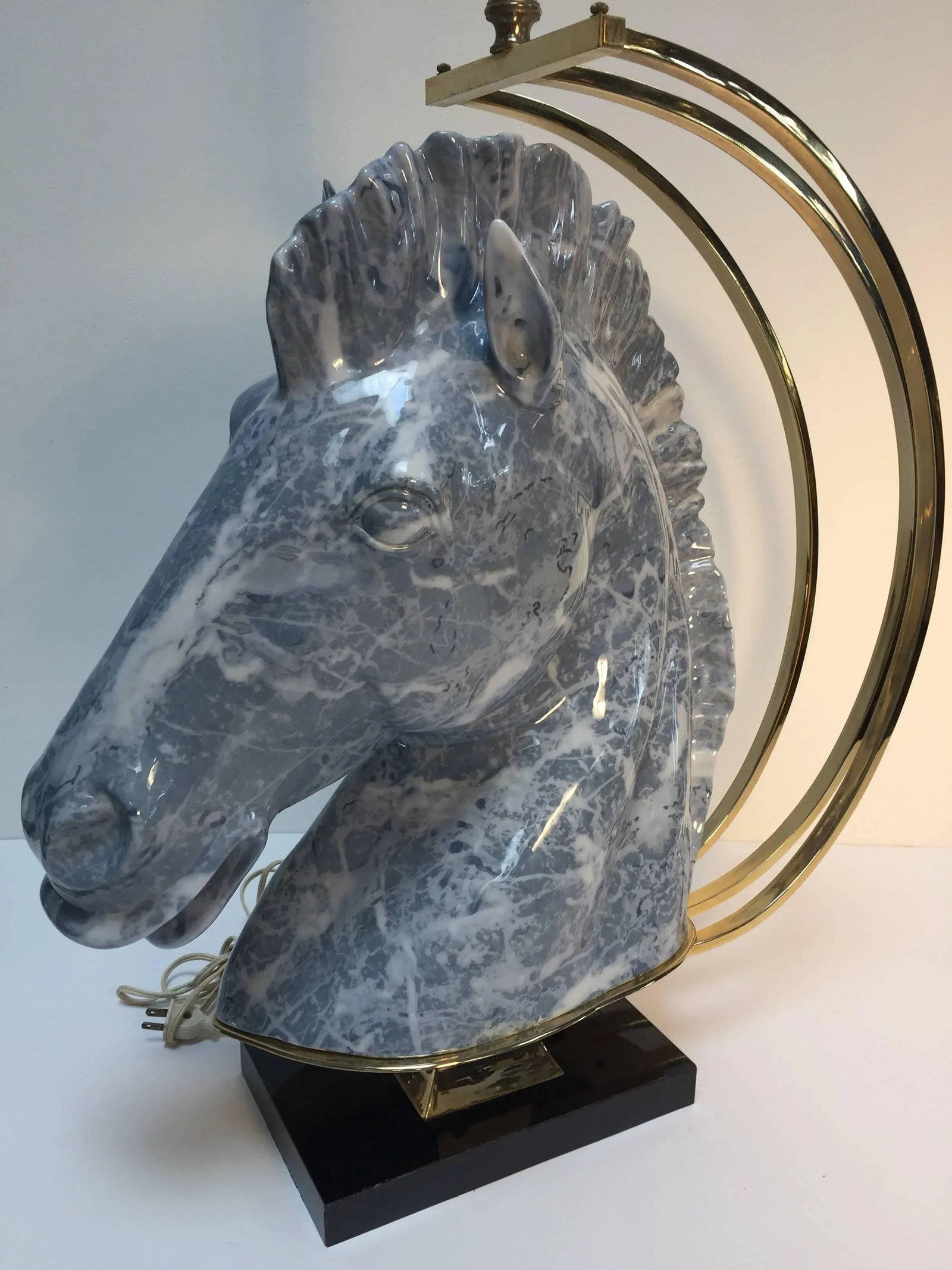 Mid 20th Century Maison Jansen Style Sculptural Ceramic and Brass Horse Head Lamp - 3