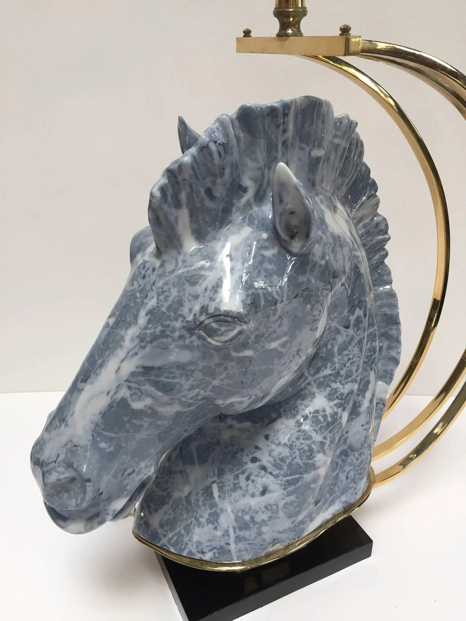 Mid 20th Century Maison Jansen Style Sculptural Ceramic and Brass Horse Head Lamp - 6