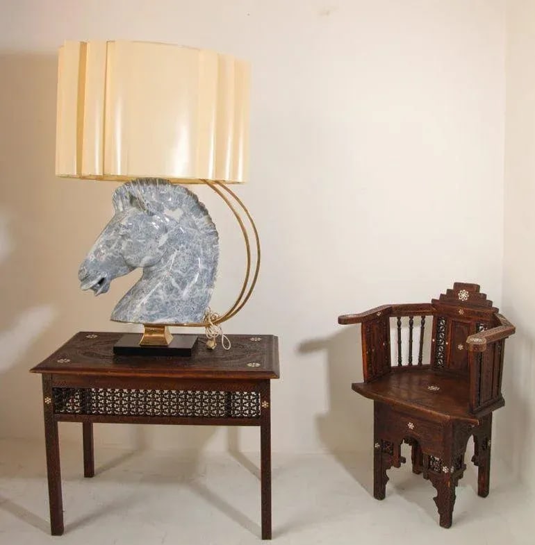 Mid 20th Century Maison Jansen Style Sculptural Ceramic and Brass Horse Head Lamp - 7