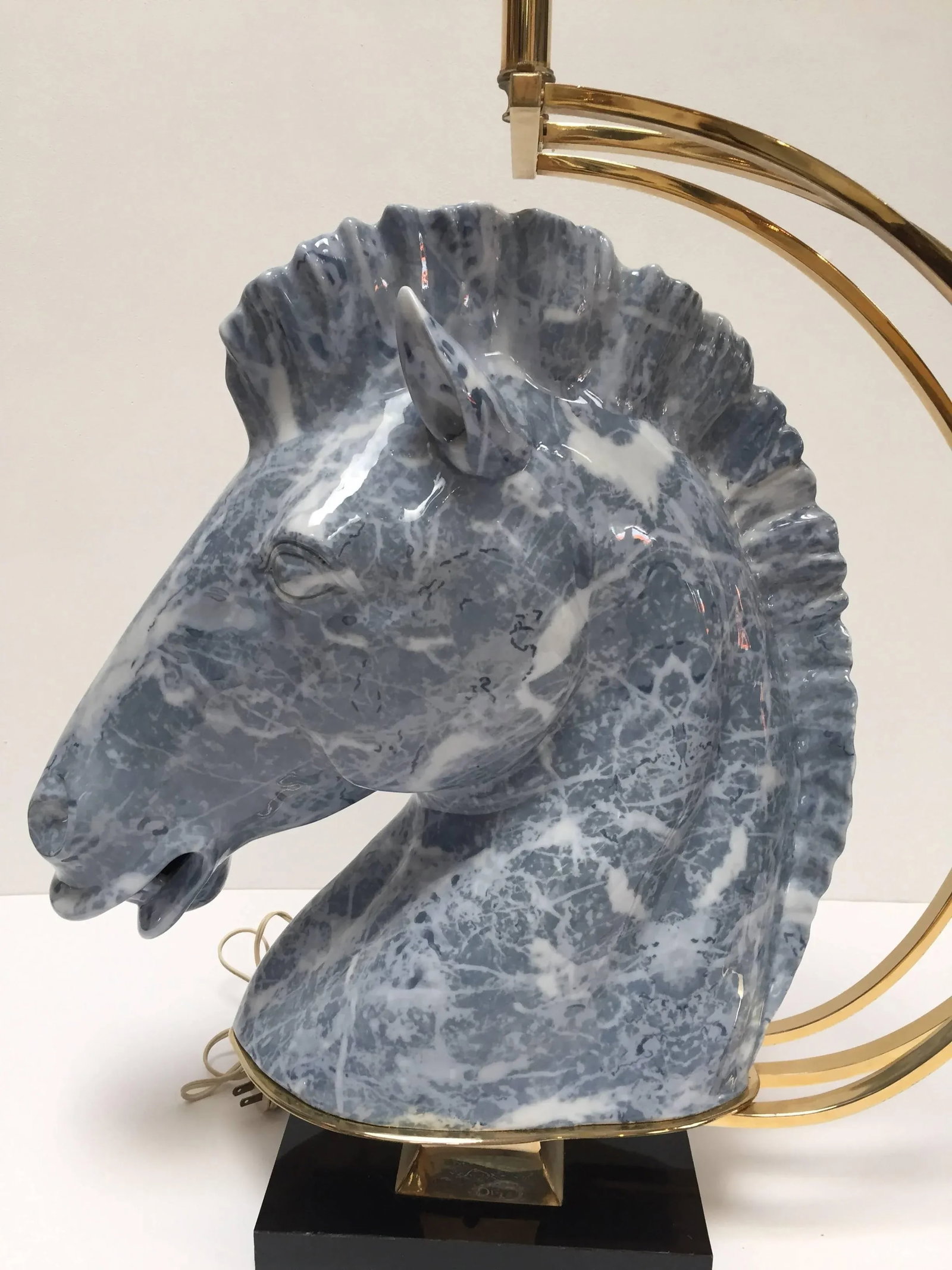 Mid 20th Century Maison Jansen Style Sculptural Ceramic and Brass Horse Head Lamp - 8