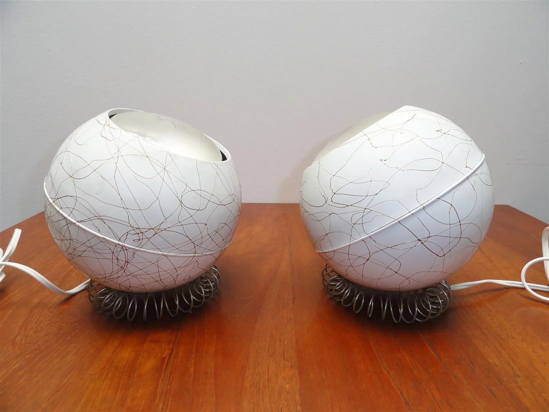 Mid-Century Eyeball White Table Lamps - A Pair - 3