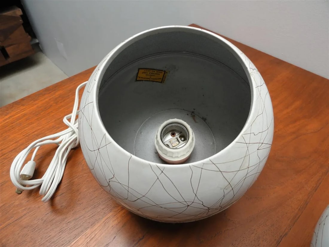 Mid-Century Eyeball White Table Lamps - A Pair - 4