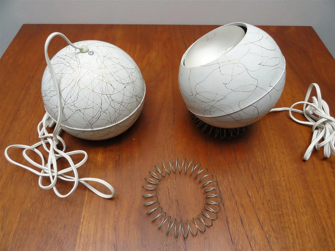 Mid-Century Eyeball White Table Lamps - A Pair - 5