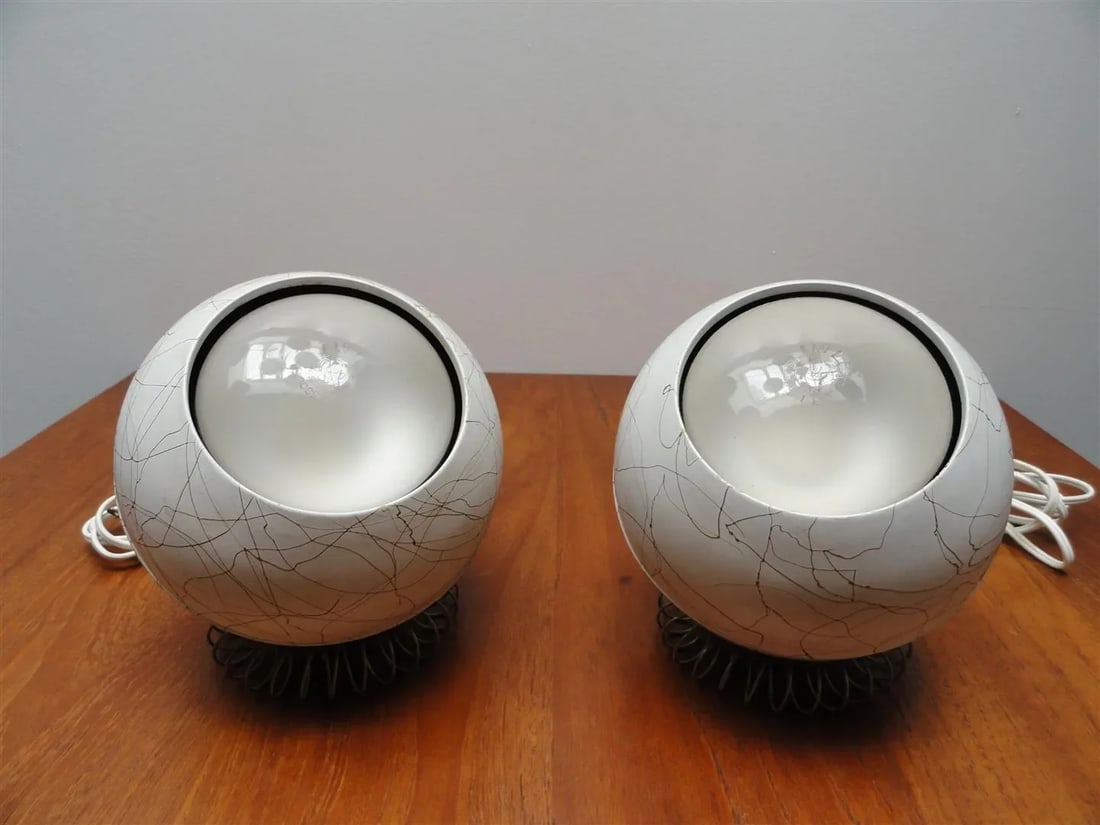 Mid-Century Eyeball White Table Lamps - A Pair - 6