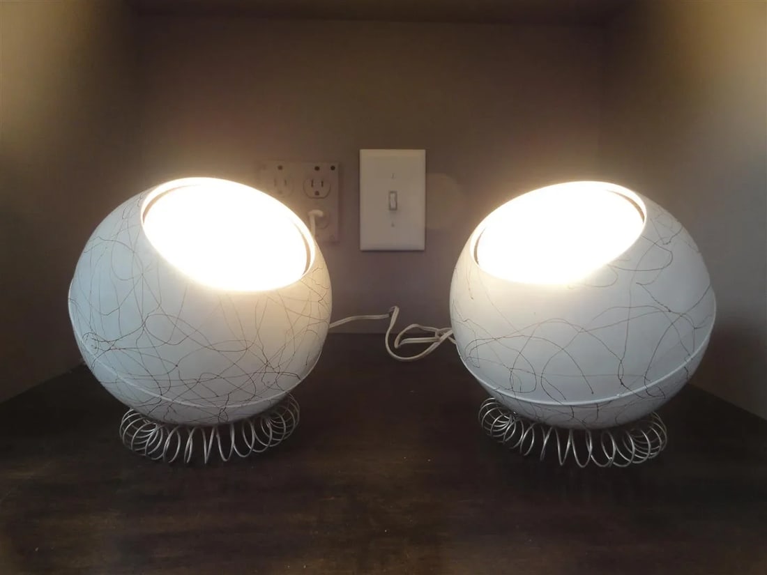 Mid-Century Eyeball White Table Lamps - A Pair - 7