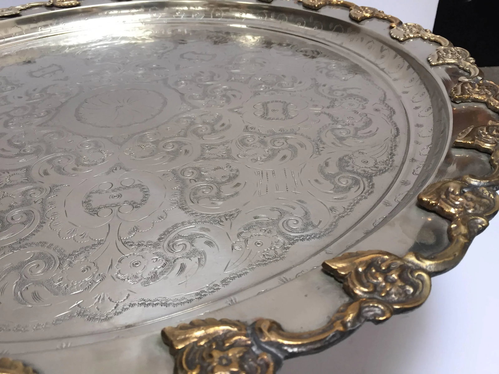Moroccan Handcrafted Silver Round Tray - 2