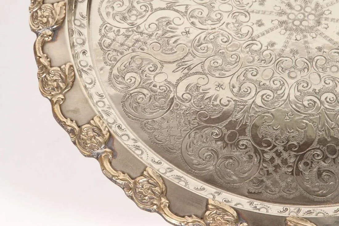 Moroccan Handcrafted Silver Round Tray - 7